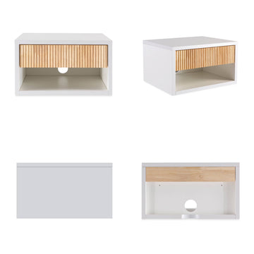 Elise 15.71" Classic Contemporary Floating Wall Mounted Nightstand with Soft-Close Tambour Drawer and Cable Hole